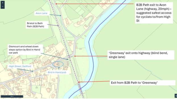 Map showing greenway in relation to Avon Lane junction from the B2B Path.
