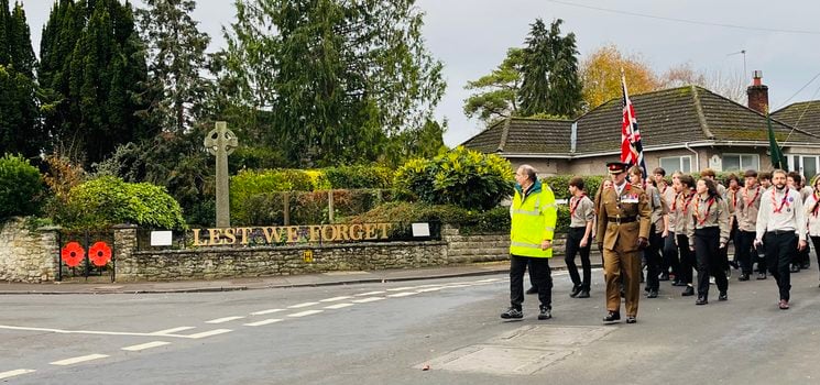 Remembrance Sunday 2025: Parade passing the Saltford War Memorial
